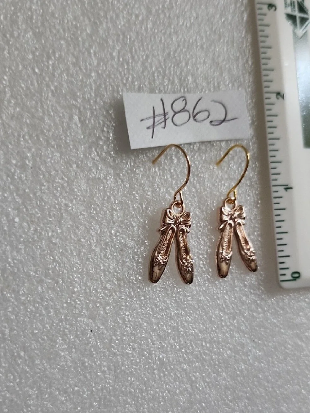 Hand Crafted Rose Gold Ballet Slipper Dangle Earrings